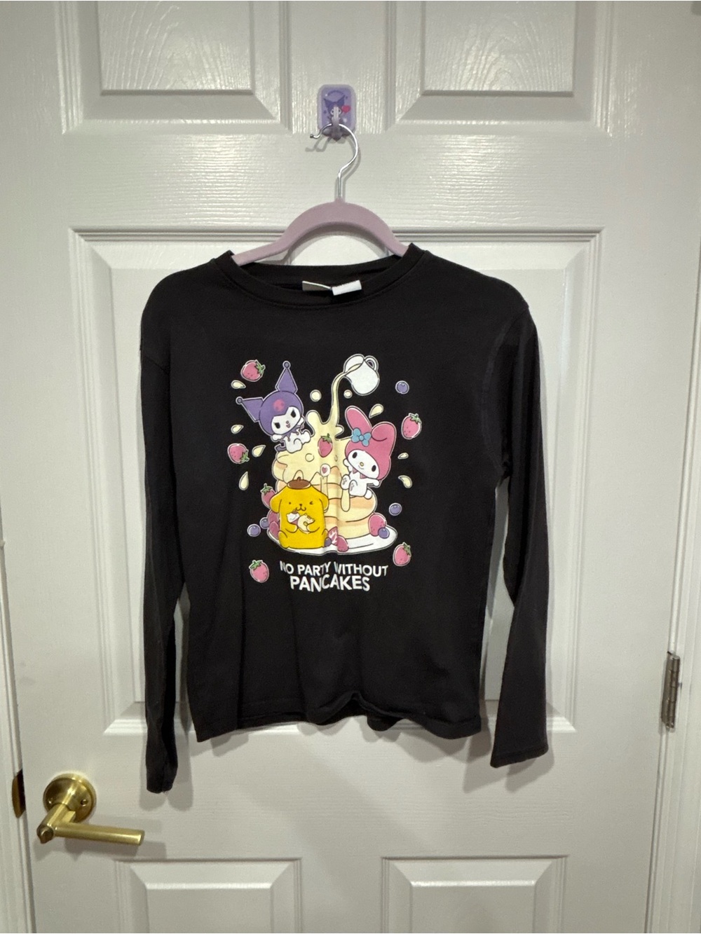 Zara Black Long-Sleeve Pancake Graphic Tee with Pastel Characters